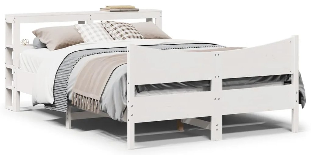 Estrutura de cama com cabeceira 140x200 cm pinho maciço branco