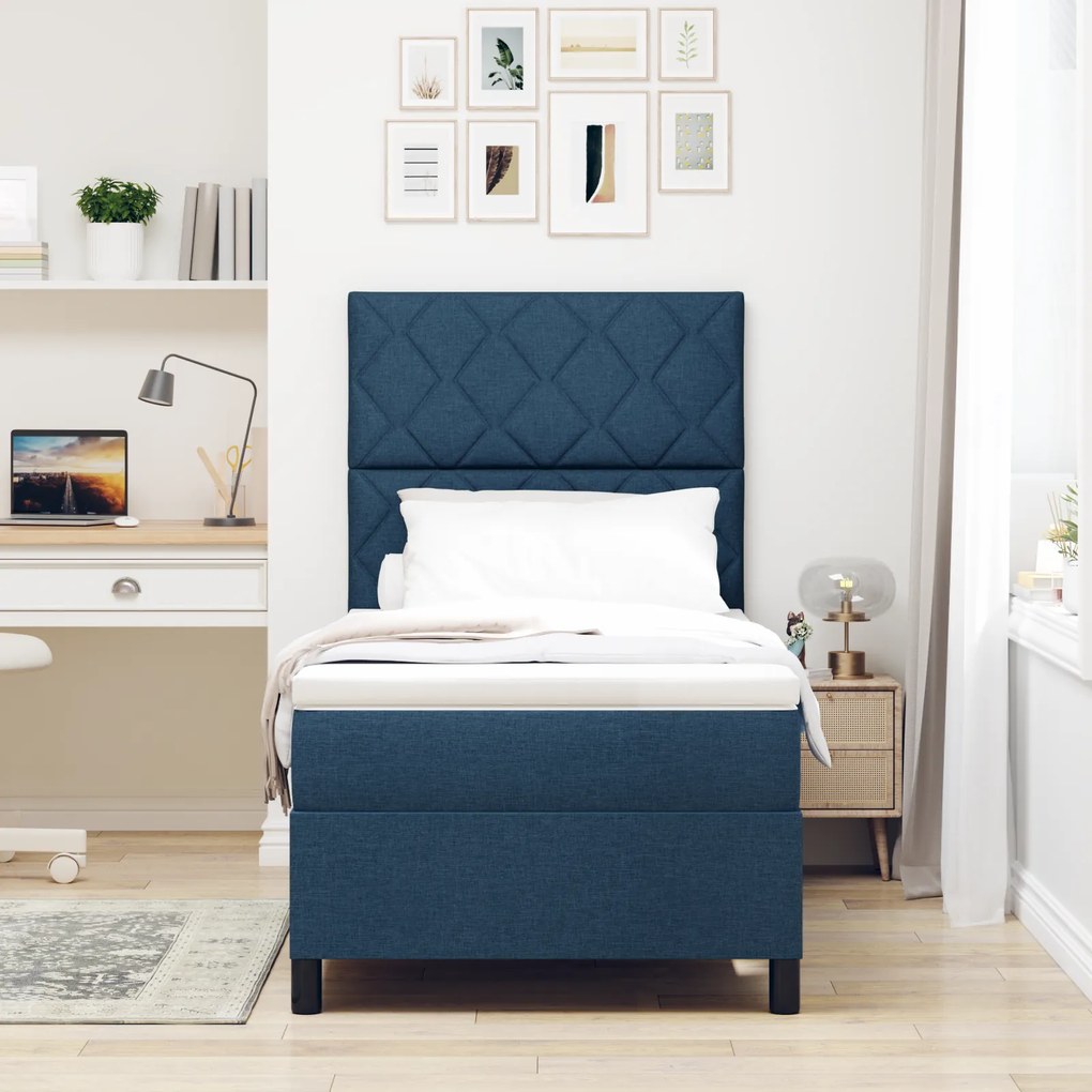 Cama Box Spring com Colchão Azul 90x200 cm Tecido