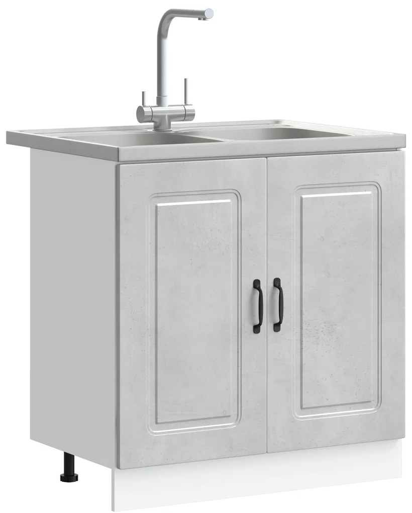 Armário de Cozinha vidaXL "Kalmar" com Pias Duplas em Cinza Concreto M