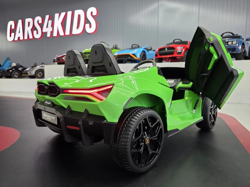 Carro elétrico infantil Lamborghini Revuelto de 24 V, 2 Lugares com Pneus EVA, controlo remoto 2.4G Assento de couro VERDE