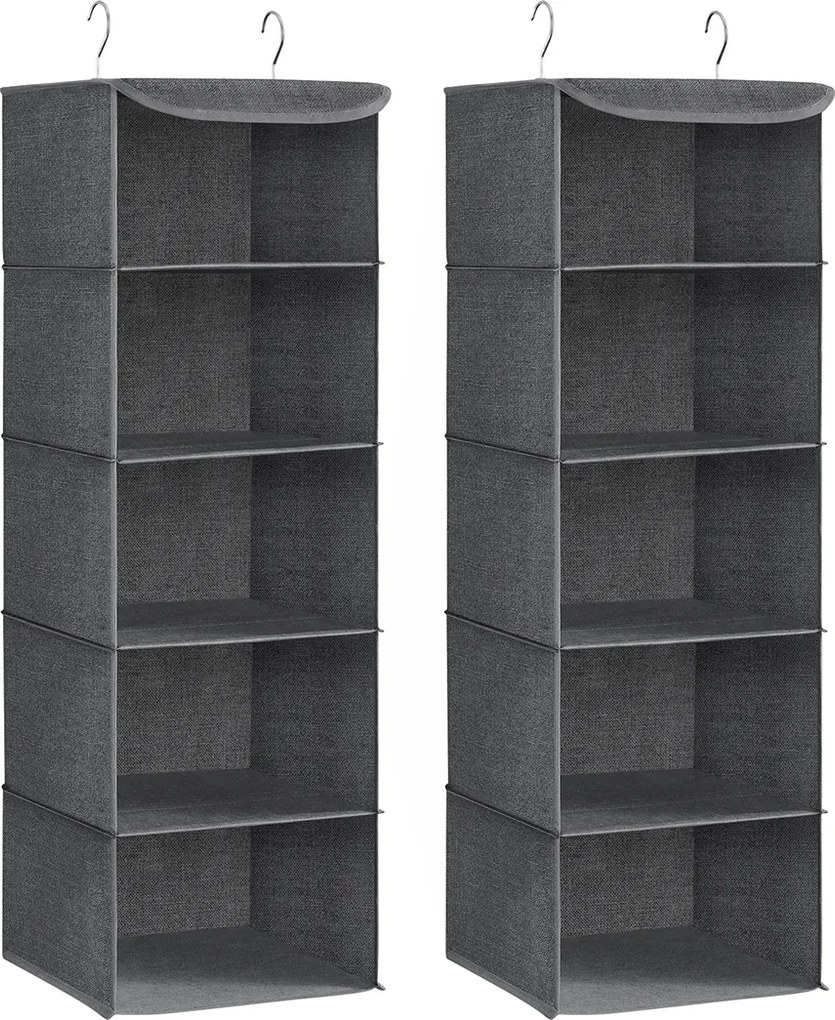 Conjunto de 2 organizadores suspensos 30 x 30 x 90 cm para guarda roupa cinzentos