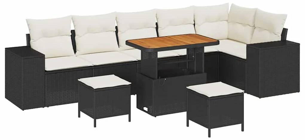 Conjunto de Sofá de Jardim 9 Peças com Almofadas Preto Poliratan Acáci