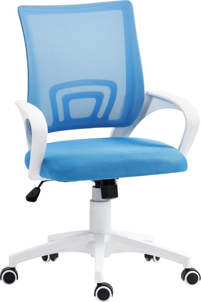 HOMCOM Cadeira Escritório de Malha Giratória com Altura Ajustável Função Basculante e Apoio para os Braços 57x55x89-109 cm Azul | Aosom Portugal