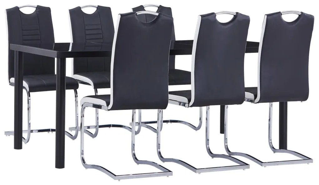 vidaXL 7 pcs conjunto de jantar couro artificial preto
