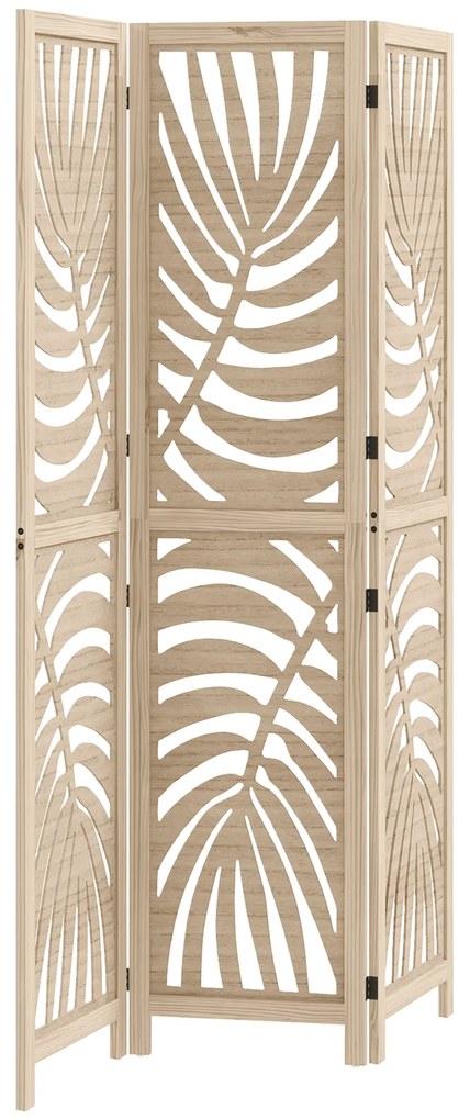 HOMCOM Biombo de 3 Painéis Separador de Ambientes Dobrável 120x170 cm com Estampado de Folhas de Palmeira Tropical Madeira