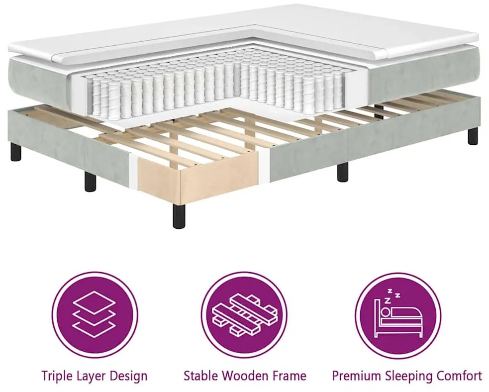 Cama Box com Colchão vidaXL Cinza Claro 90x190 cm Veludo