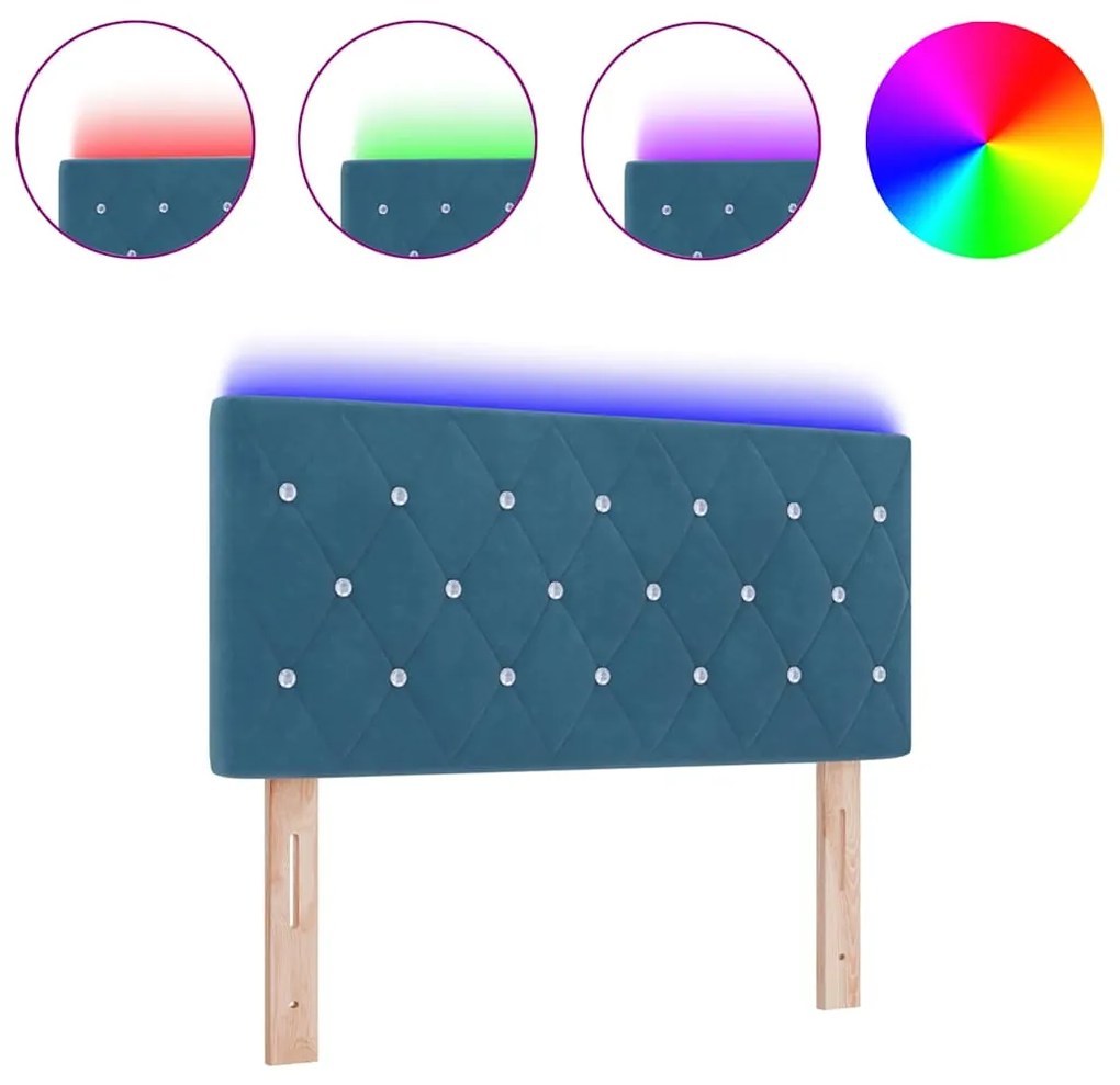 Cabeceira LED com Botão de Cristal, Almofadada Azul Escuro, 90 cm em V