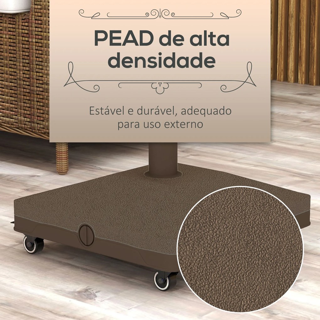 Base para Chapéu de Sol com Rodas de HDPE Compatível com Mastros Ø22-38 mm Recheável com Areia 18 kg ou Água 16 kg Castanho