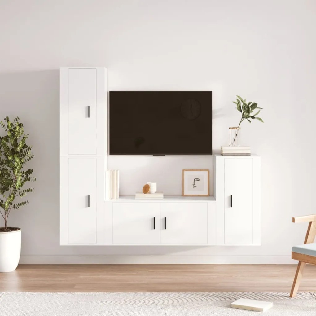 vidaXL Conjunto móveis de TV 4 pcs madeira processada branco
