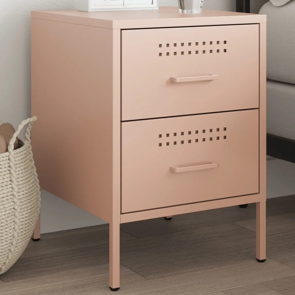 vidaXL Mesa de cabeceira 36x39x50,5 cm aço rosa