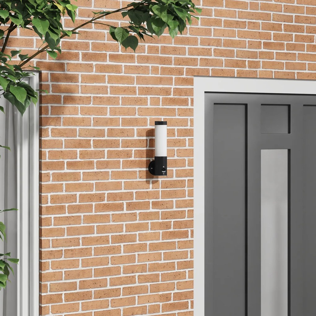 Luminária de parede externa vidaXL com sensor Aço inoxidável Preto IP44