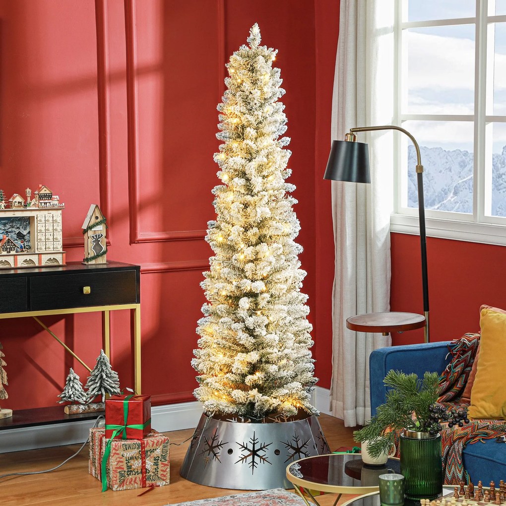 Árvore de Natal 180 cm Árvore de Natal Artificial Nevada com 150 Luzes