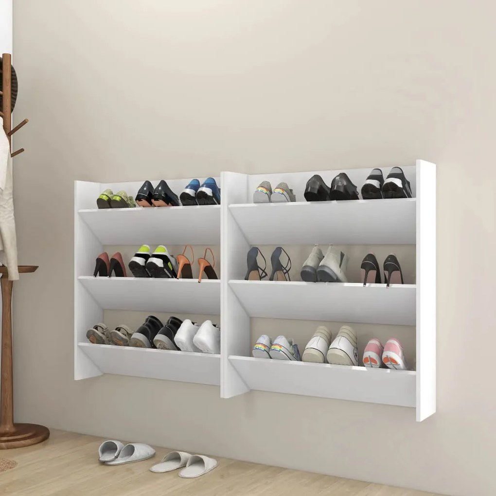 Sapateiras de parede 2 pcs 80x18x90 cm contraplacado branco