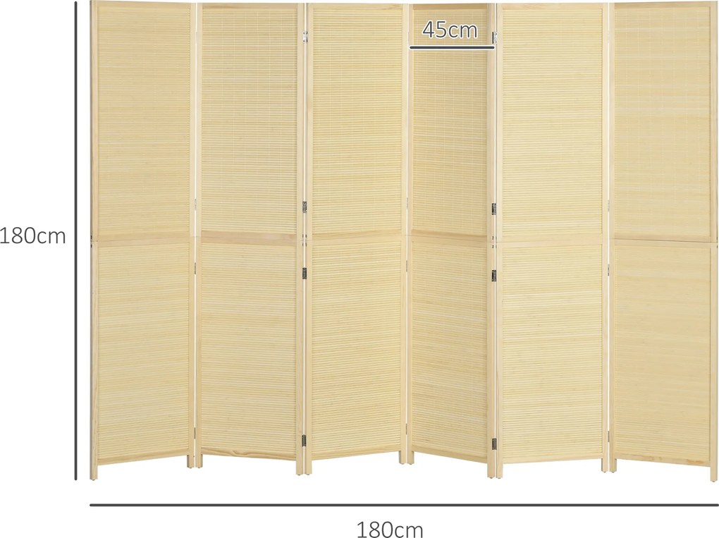 Biombo de bambu com 6 painéis, 270 x 180 cm, divisória dobrável para separar divisões - natural