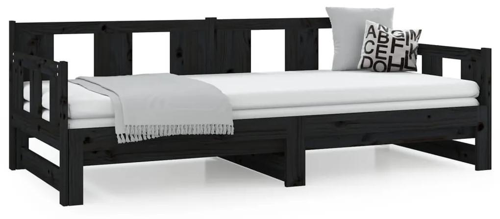 Estrutura sofá-cama de puxar 2x(90x190) cm pinho maciço preto
