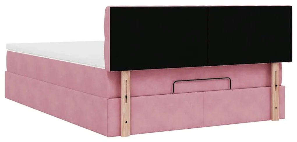 Estrutura de cama otomana com colchão 140x190 cm veludo rosa