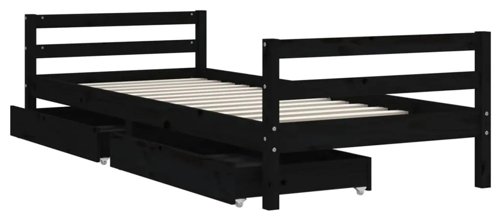 Estrutura cama infantil c/ gavetas 90x200 cm pinho maciço preto