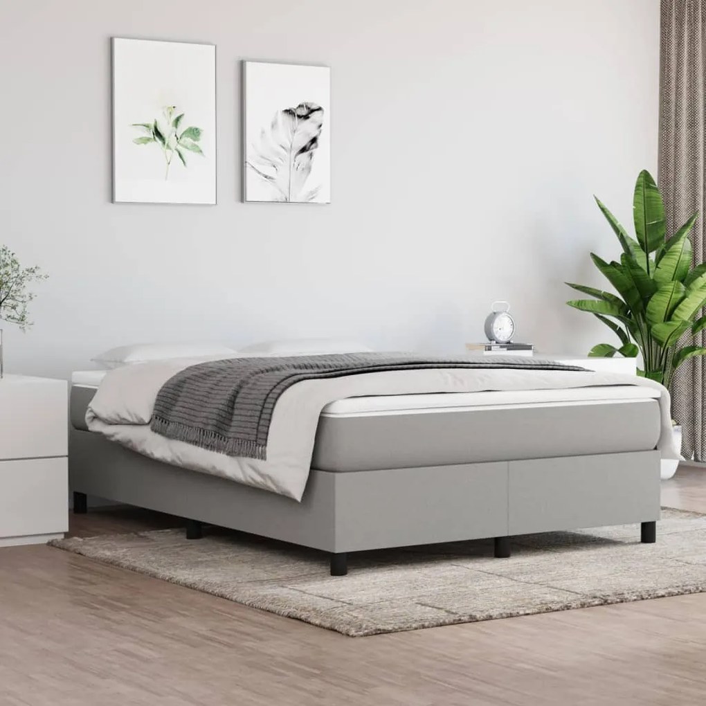 3120854 vidaXL Estrutura de cama com molas 140x190 cm tecido cinzento-claro