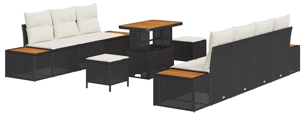 Conjunto de Sofá de Jardim vidaXL de 10 Peças Com Almofadas Preto Vime