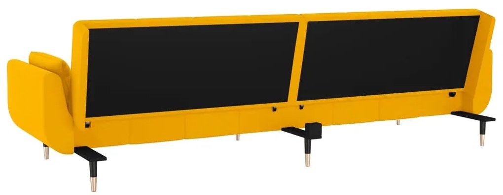 Sofá-cama 2 lugares com duas almofadas veludo amarelo