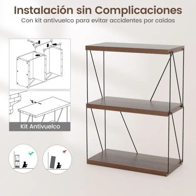 Estante multiusos de 3 níveis com estrutura metálica para arrumação doméstica Estante 61 x 82 cm Nogueira
