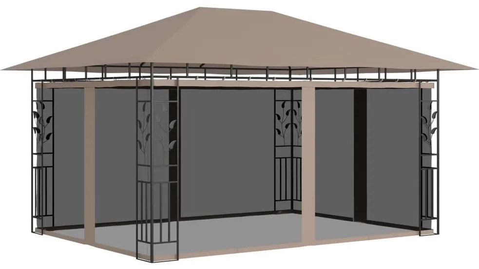 Gazebo c/ rede mosquiteira 4x3x2,73m 180 g/m² cinza-acastanhado