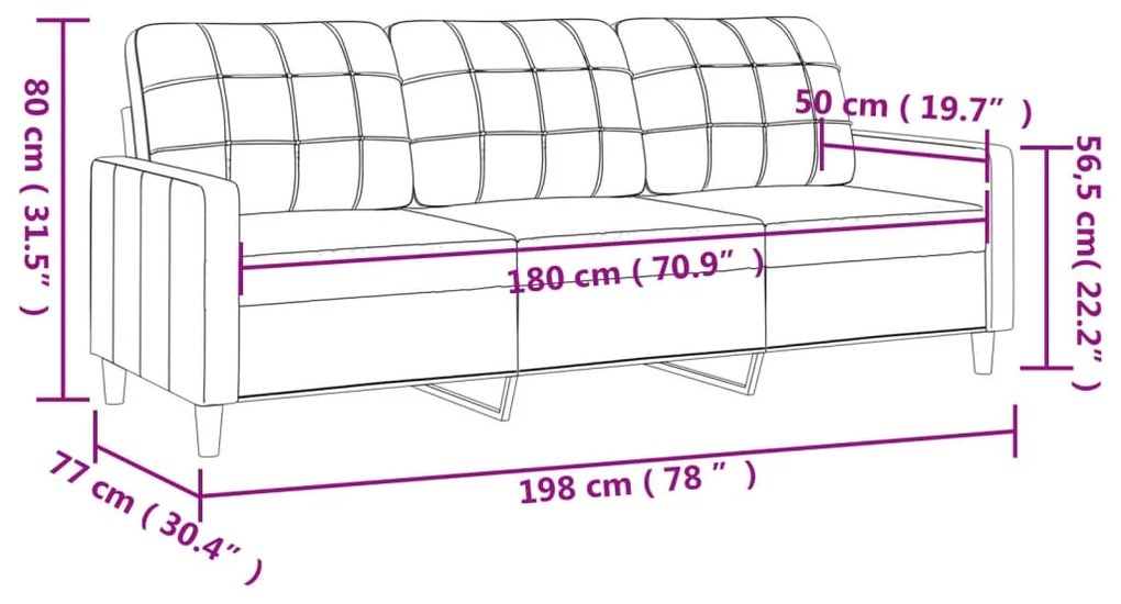 Sofá de 3 Lugares - Vilamoura - Em Tecido - Cor Creme - 198x77x80 cm -