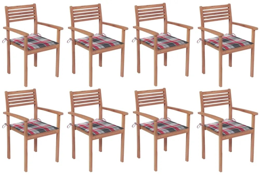 3072613 vidaXL Cadeiras de jardim empilháveis c/ almofadões 8 pcs teca maciça