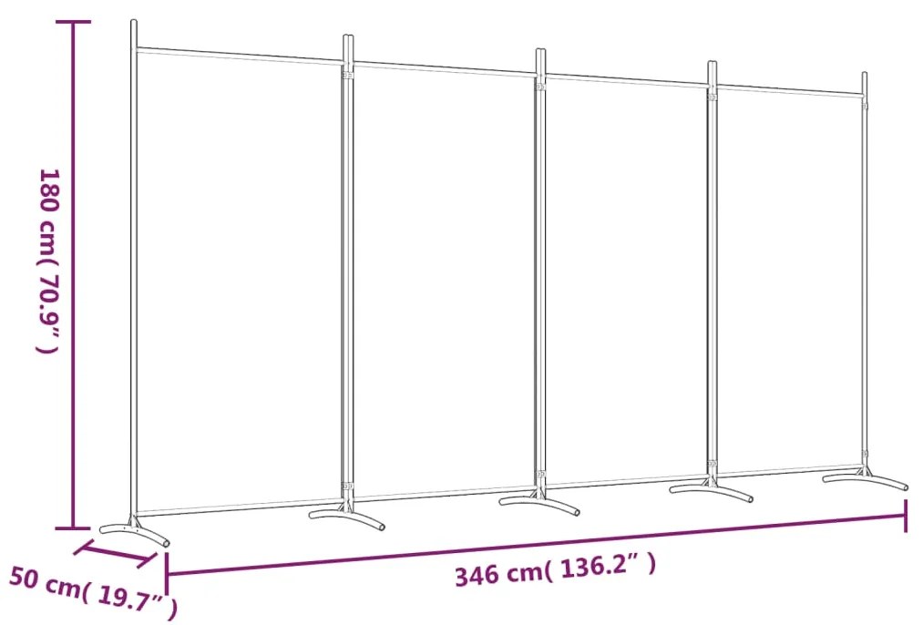 Divisória de quarto com 4 painéis 346x180 cm tecido preto