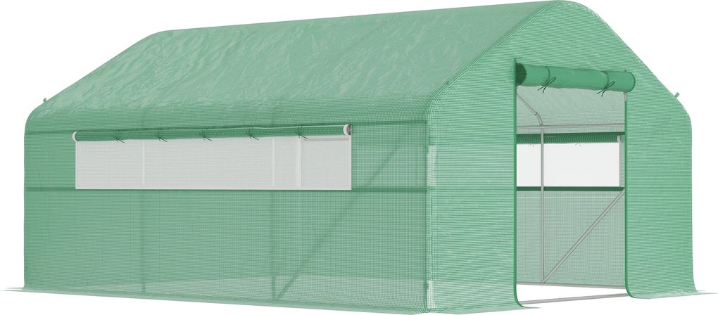 Outsunny Estufa tipo Túnel de Exterior 4x3x2 m para Jardim Pátio com 2 Janelas Cobertura PE Anti UV e 1 Porta de Enrolar Verde | Aosom Portugal