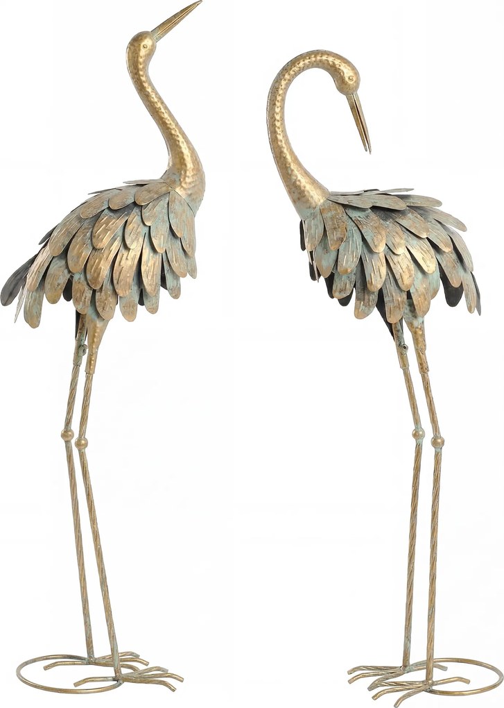 Outsunny Conjunto de 2 Estátuas de Jardim, Escultura de Garça em Metal, Estátuas de Pássaros 91/95cm, para Pátio, Lago, Terraço, dourado/azul | Aosom Portugal