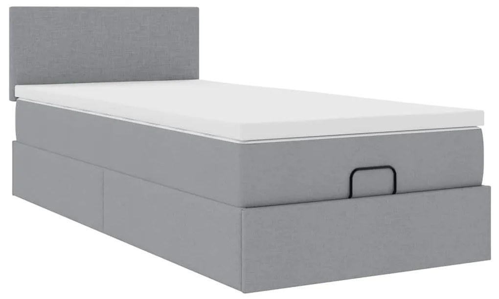 Cama otomana com colchão 90x200 cm tecido cinzento claro