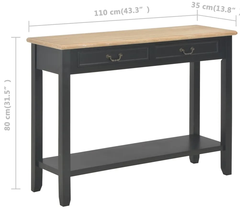 Mesa consola 110x35x80 cm madeira preto