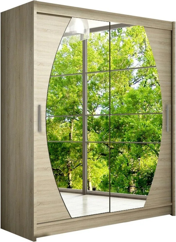 Roupeiro Closico Camera VIII, Carvalho sonoma, 200x150x58cm, 129 kg, Portas para roupeiro: Deslizante, Número de prateleiras: 5, Número de prateleiras: 5