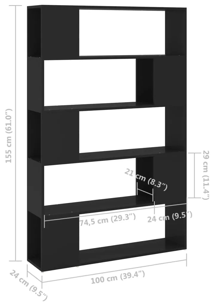 Estante/divisória 100x24x155 cm derivados de madeira preto