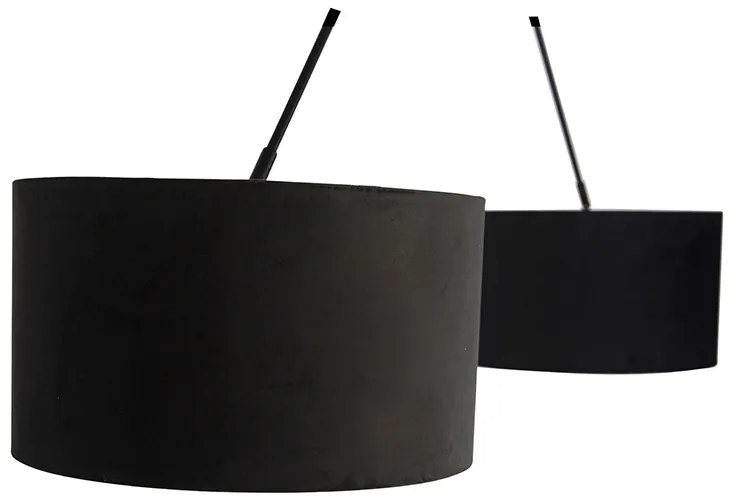 Candeeiro de suspensão preto com abajures de veludo preto e dourado 35 cm 2-luzes - Blitz Moderno