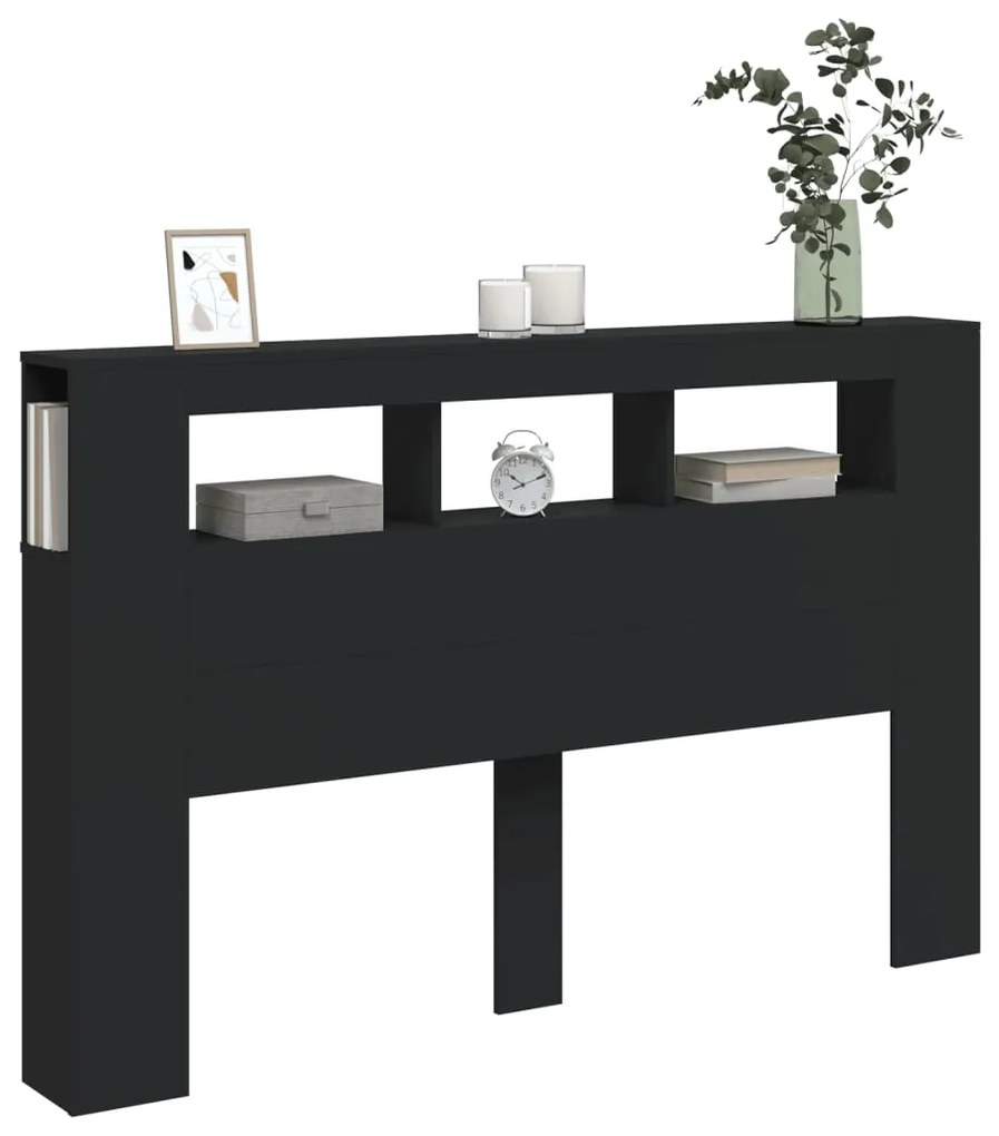 Cabeceira cama c/ LEDs 160x18,5x103,5 cm deriv. madeira preto