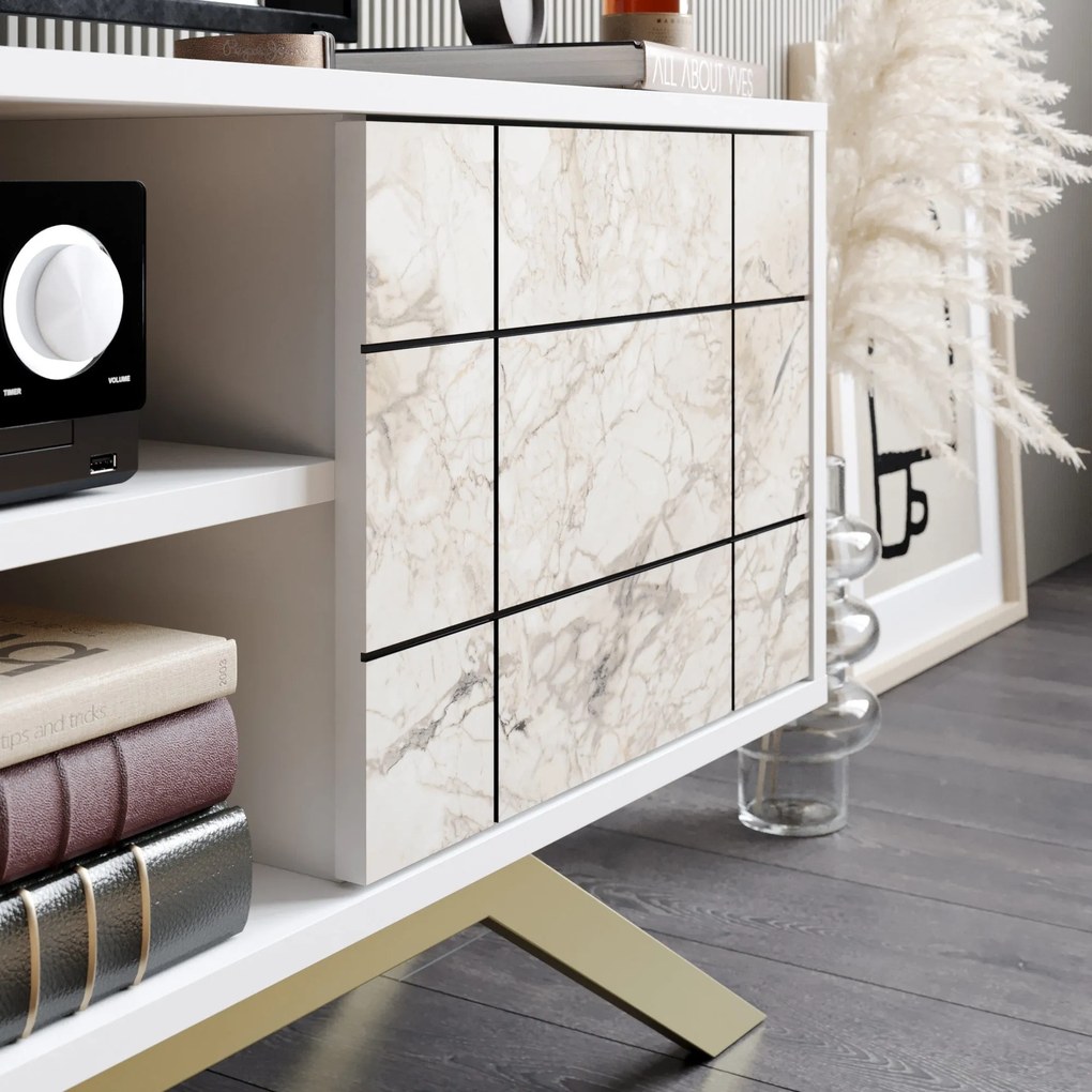 Móvel TV North – Branco e Dourado – 130 cm x 38,6 cm x 58,6 cm
