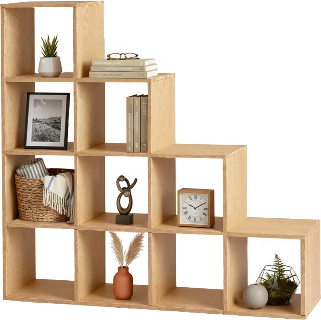 Estante com compartimentos abertos para sala de estar, escritório 29 x 129,5 x 129,5 cm bege