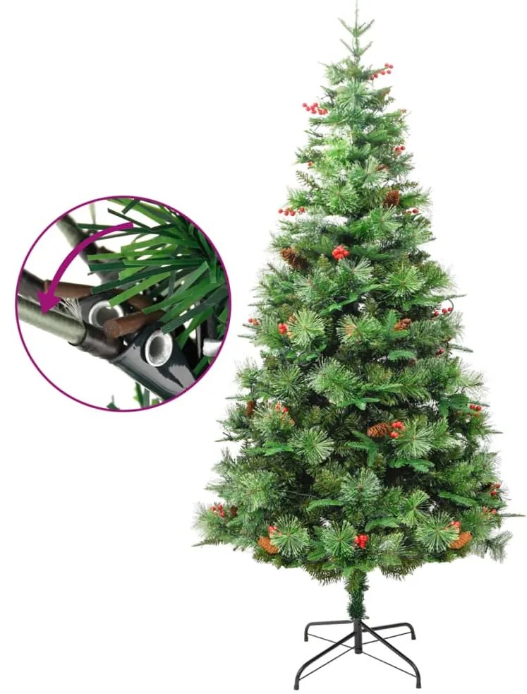 Árvore de Natal com pinhas pré-iluminada 195 cm PVC e PE verde