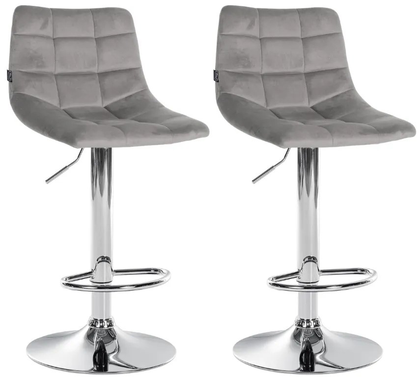 Conjunto de 2 bancos de bar Jerry em veludo com estrutura cromada 87-108,5 x 43 x 46,5 cm Cinzento