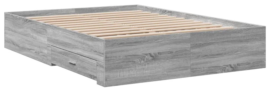 Estrutura de cama c/ gavetas derivados madeira cinza sonoma