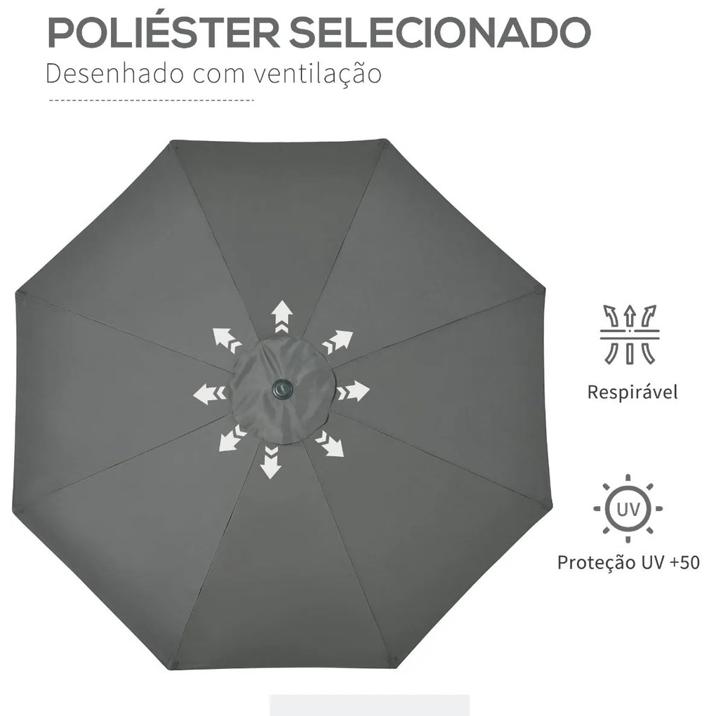 Chapéu de Sol Ø264x253cm com Proteção UV+50 Chapéu de Sol de Alumínio