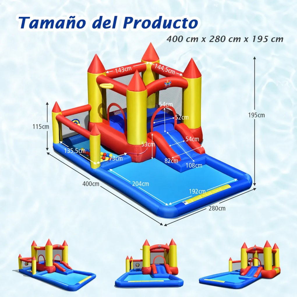 Castelo Insuflável Infantil com Tobogã e Piscina -