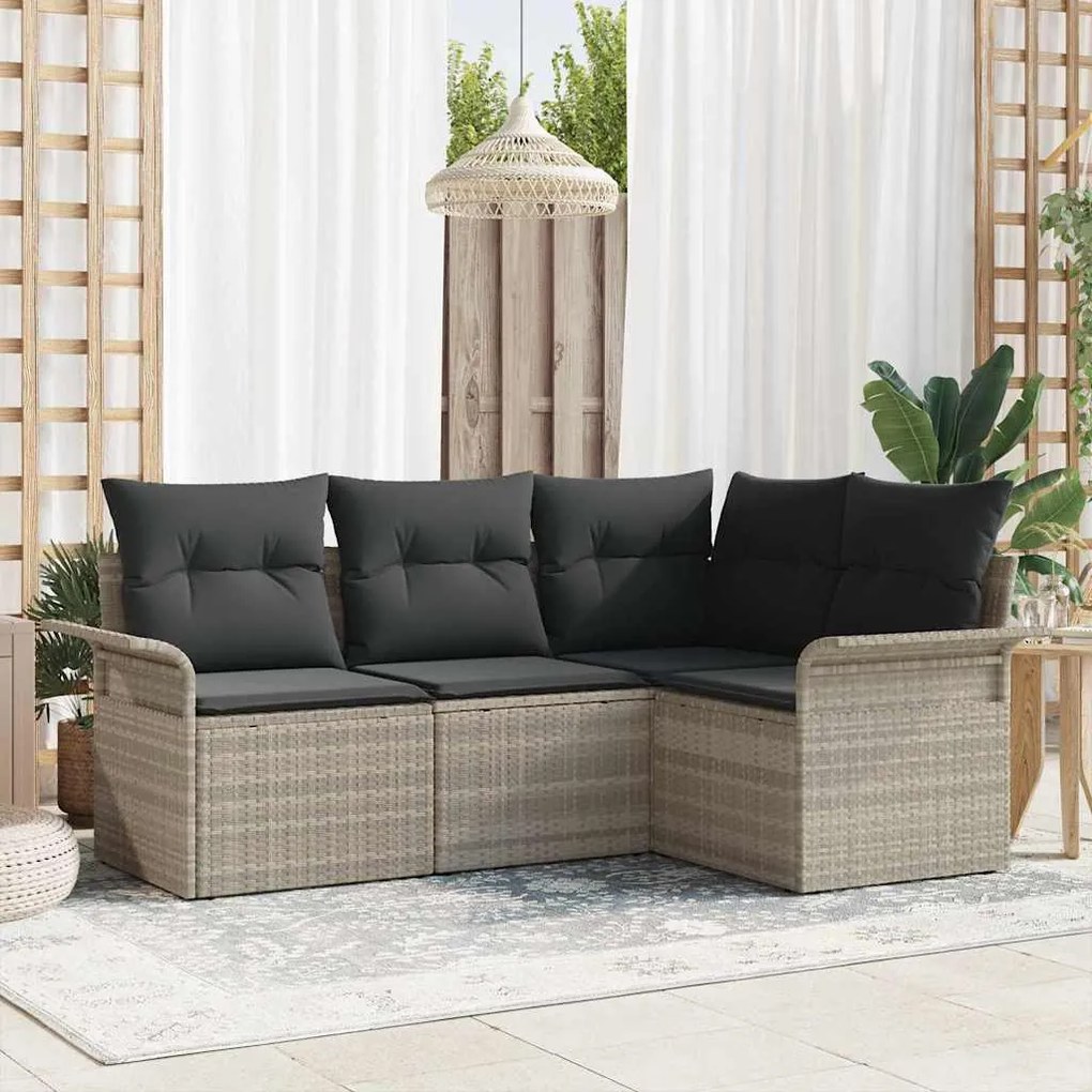 vidaXL Conjunto de Sofá de Jardim 4 Peças com Almofadas Cinza Claro em Rattan Poliéster