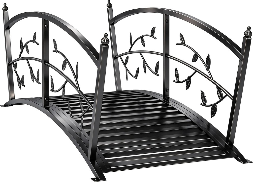Outsunny Ponte de Jardim Metálica 1,2 m Ponte Decorativa para Lagos com Corrimãos de Segurança e Design de Folhas Preto | Aosom Portugal