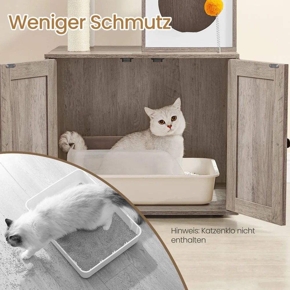 Arranhador para gatos 2 em 1 com caixa de areia 60 x 52 x 185 cm (C x L x A) Greige