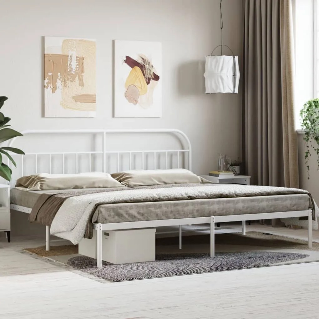 Estrutura de cama com cabeceira 200x200 cm metal branco