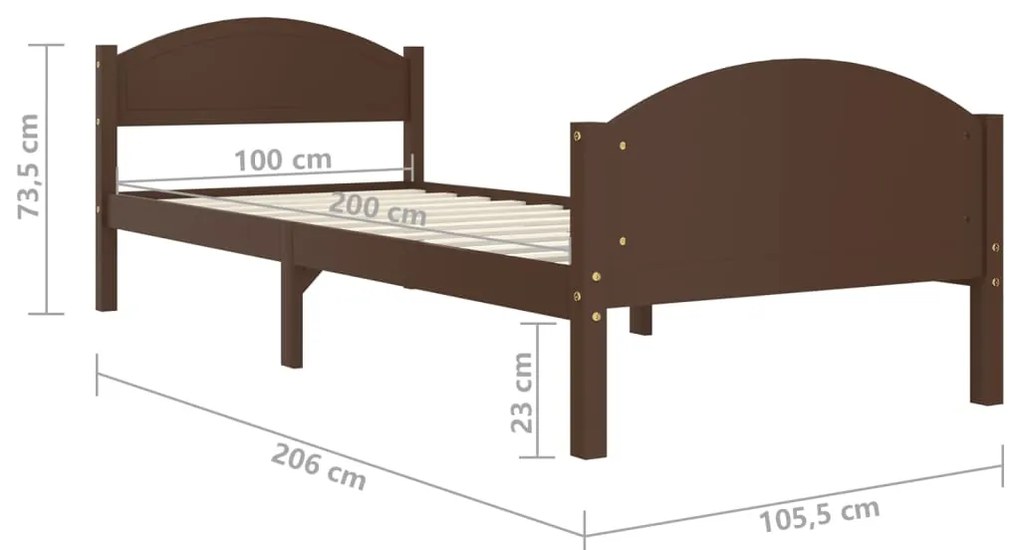 Estrutura de cama 100x200 cm pinho maciço castanho-escuro
