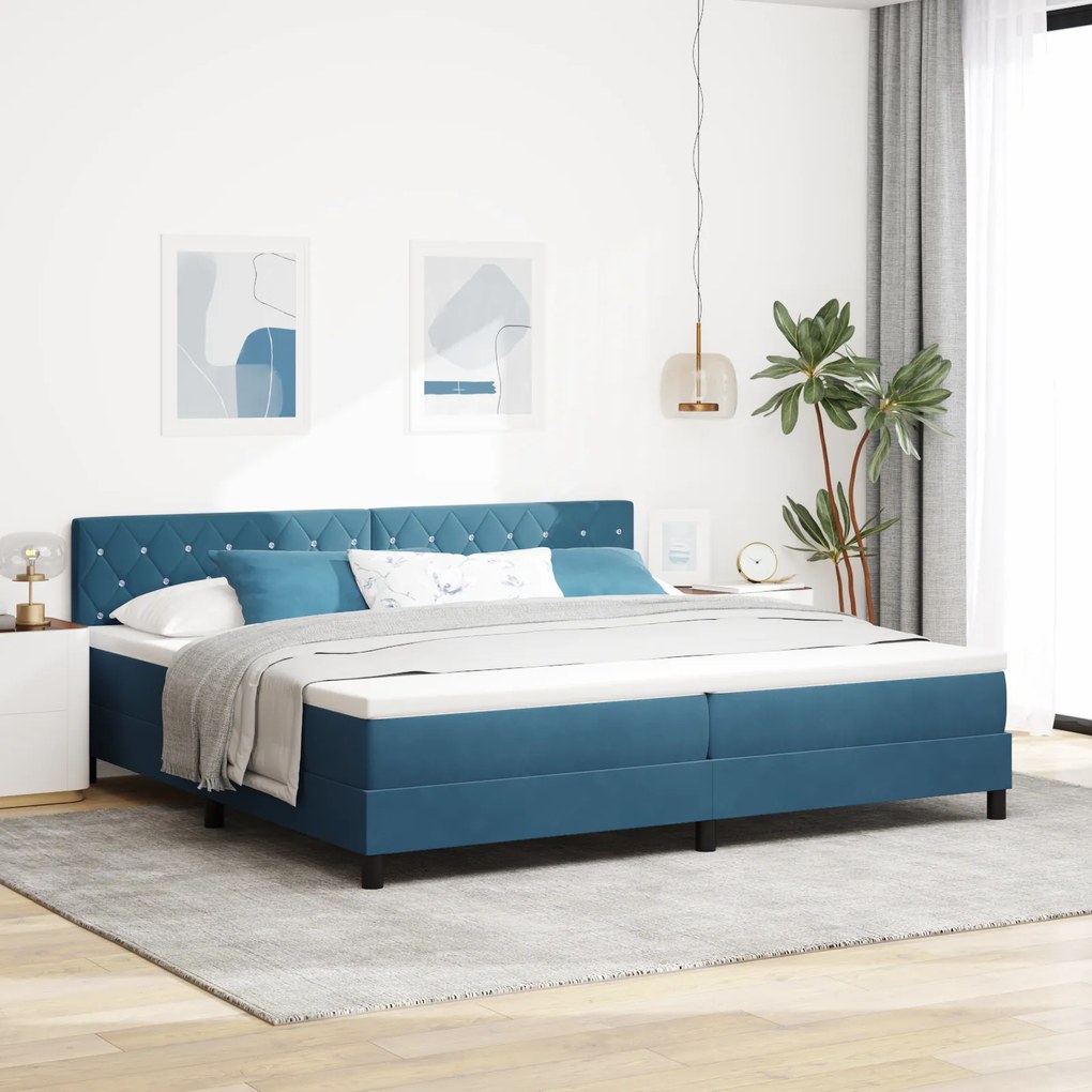 Cama Box com Colchão vidaXL Azul Escuro 200x200 cm Veludo